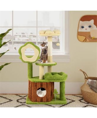 Machine-Washable Cat Tree with Jungle Theme, 40-Inch Featuring Removable Peach Skin Cover, Sisal Scratching Post & Interactive Toys