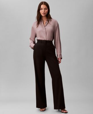Women's Washed Satin Collared Relaxed Shirt