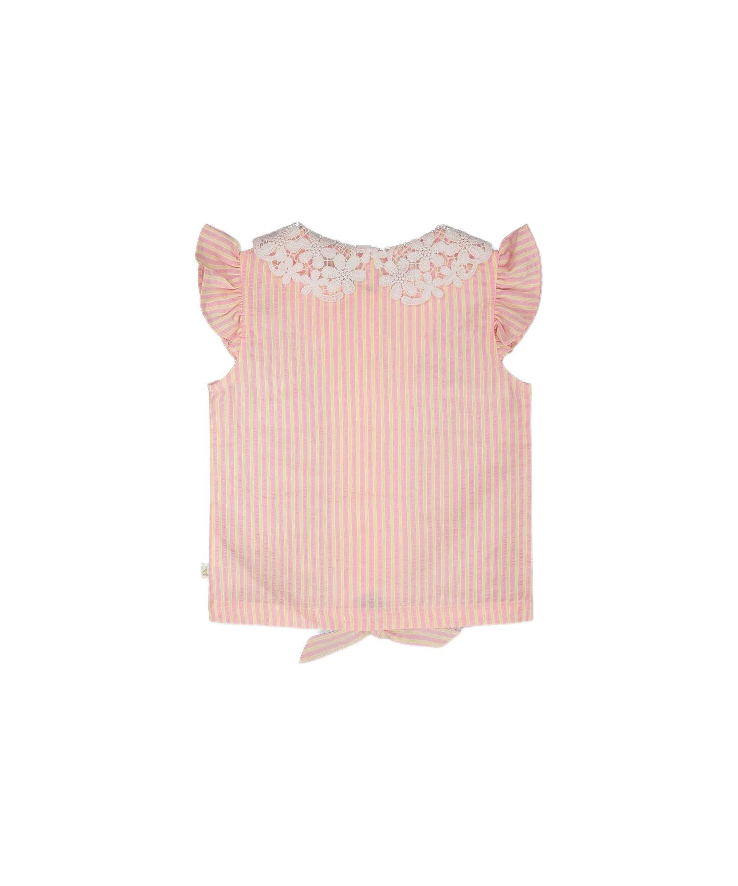 Little Girls Little/Big Stripes with Crochet Collar Sleeveless Shirt