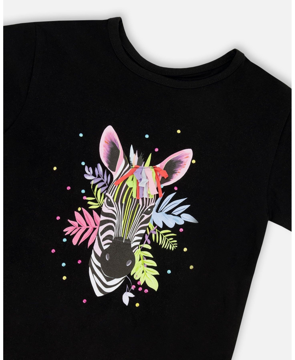 Deux par Toddler Girls Cotton Jersey T-Shirt Black with Zebra