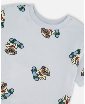 Toddler Boys ganic Cotton Jersey T-Shirt Blue Pug Print