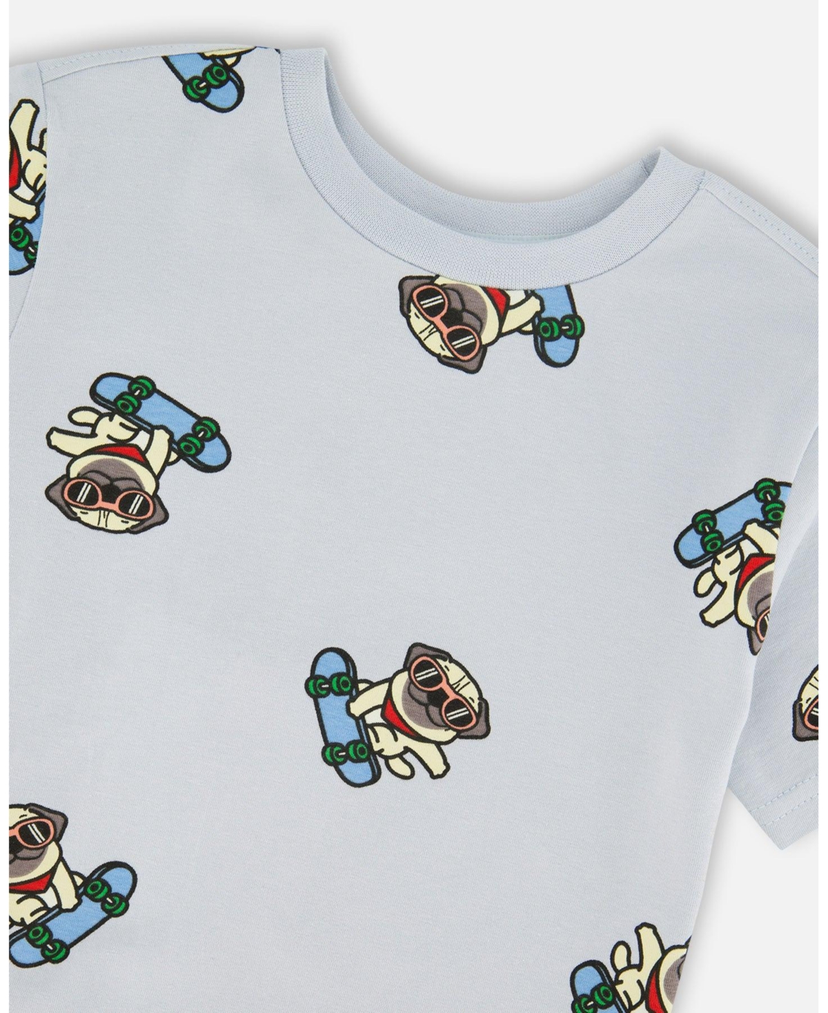 Deux par Toddler Boys ganic Cotton Jersey T-Shirt Blue Pug Print