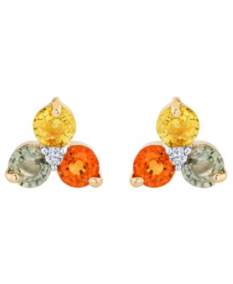Multi-Sapphire (1-7/8 ct. t.w.) and Diamond Accent Stud Earrings in 14k Yellow Gold