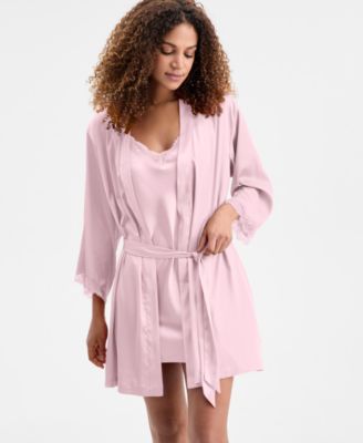 Women's Lace-Trim Stretch Satin Robe