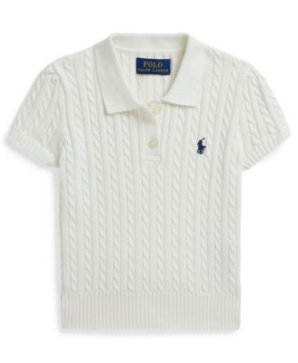 Girls' 2-6X Mini-Cable Two-Button Placket Polo Sweater