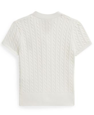 Girls' 2T-6X Polo Bear Cable V-Neck Cardigan