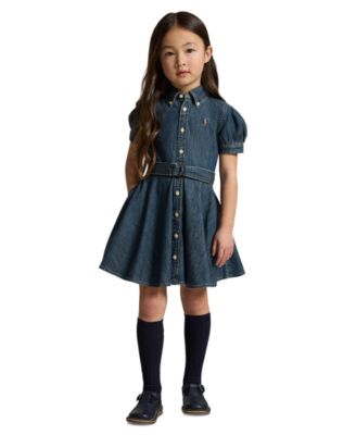 Girls' 2-6X Belted Indigo Button-Down Collar Denim Shirtdress