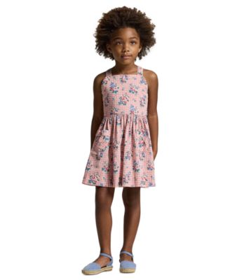 Girls' 2-6X Floral-Print Slub Square Neck Dress
