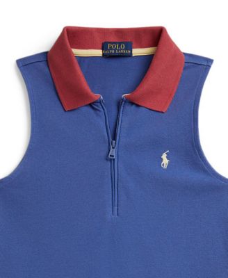 Girls' 7-16 Pleated Mesh Quarter-Zip Polo Collar Dress