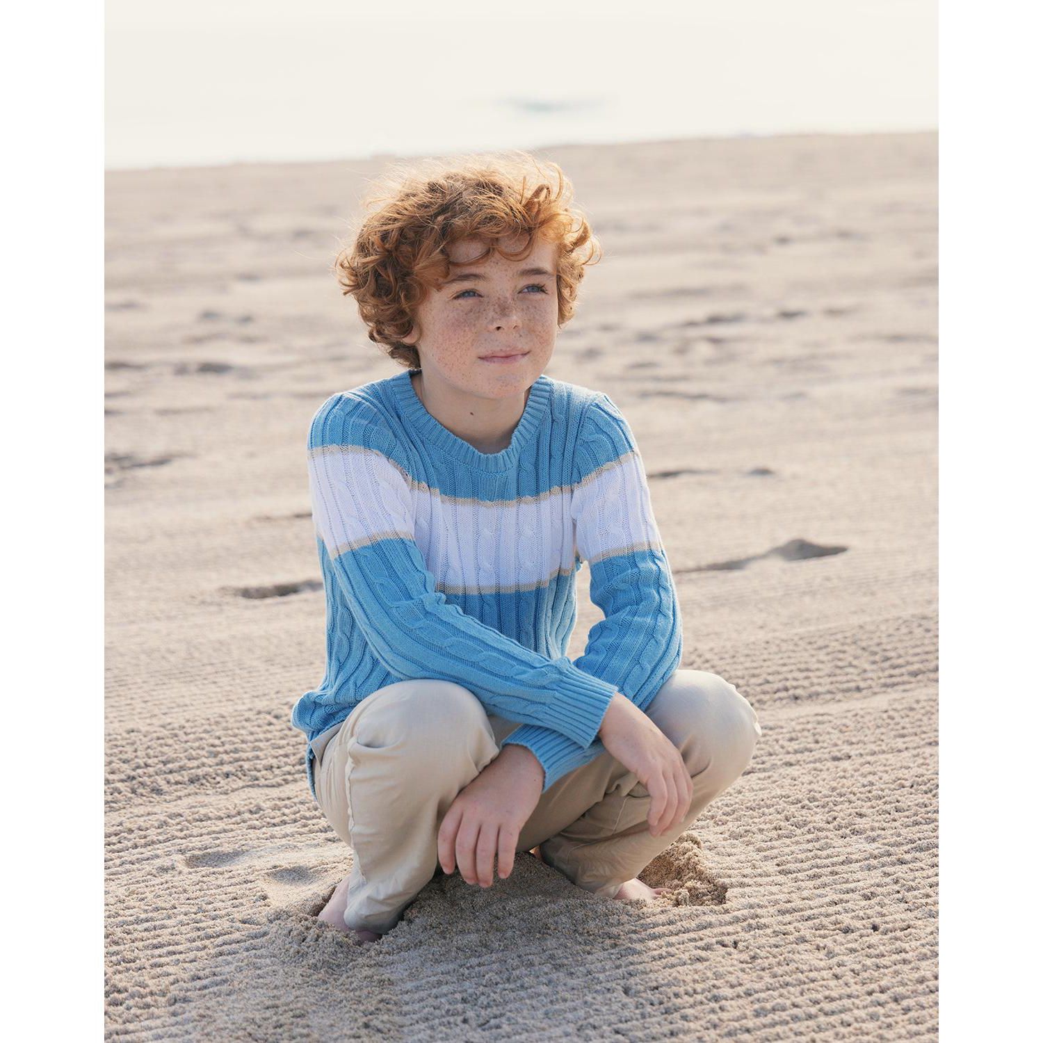 Toddler Boys' Organic Cable Crewneck Pullover Sweater