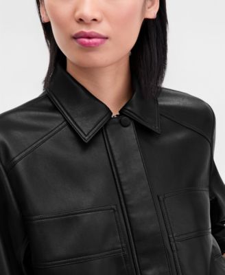 Women's Faux-Leather Bomber Jacket