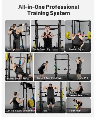 Smith Machine, 2200lbs Squat Rack with LAT-Pull Down System & Cable Crossover Machine, Training Equipment with Leg Hold-Down Attachment