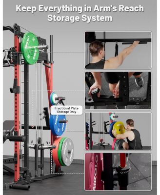 Smith Machine, 2200lbs Squat Rack with LAT-Pull Down System & Cable Crossover Machine, Training Equipment with Leg Hold-Down Attachment