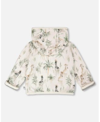 Baby Boys Cotton Jersey Reversible Hooded Jacket Beige Zebra Print