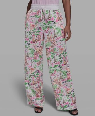 Women's Floral Border Print Mid-Rise Pants, Regular & Petite