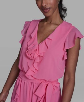 Women's V-Neck Ruffle Trim Dress