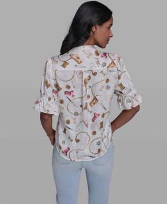 Women's All-Over Printed Button Front Blouse