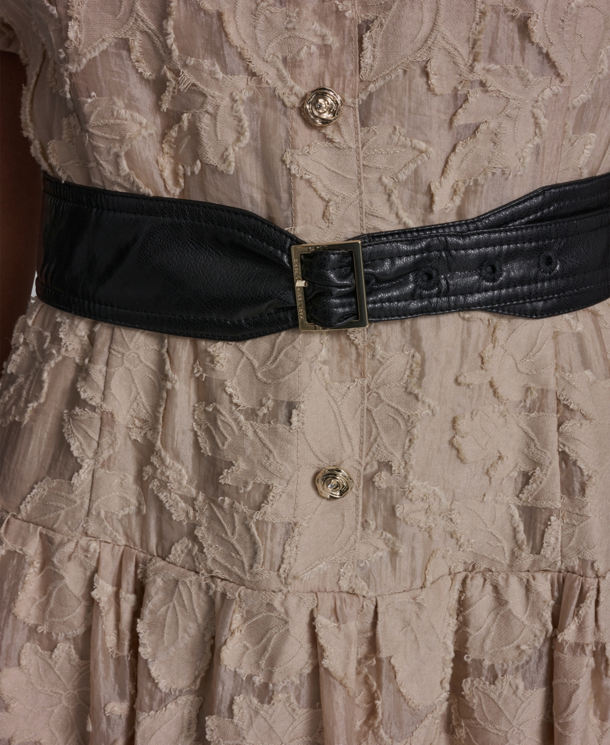 Karl Lagerfeld Paris Women's Burnout Square Neck Belt Dress