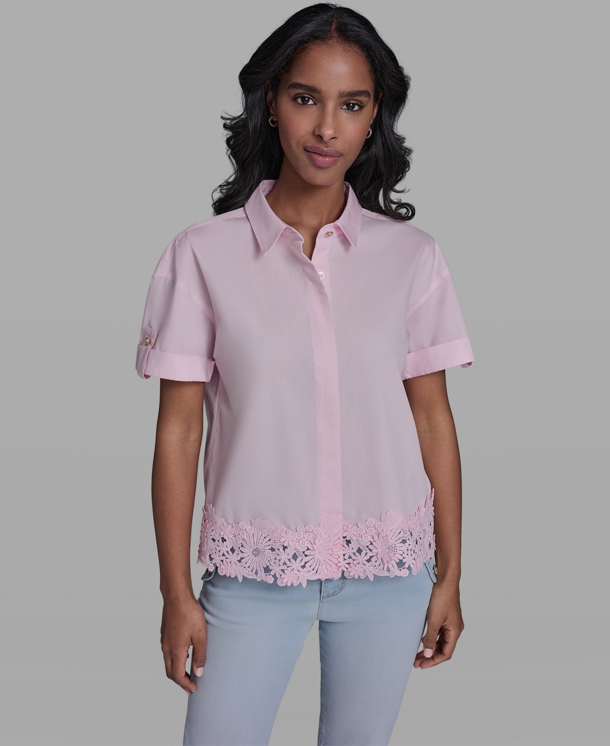 Karl Lagerfeld Paris Women's Collared Short-Sleeve Blouse