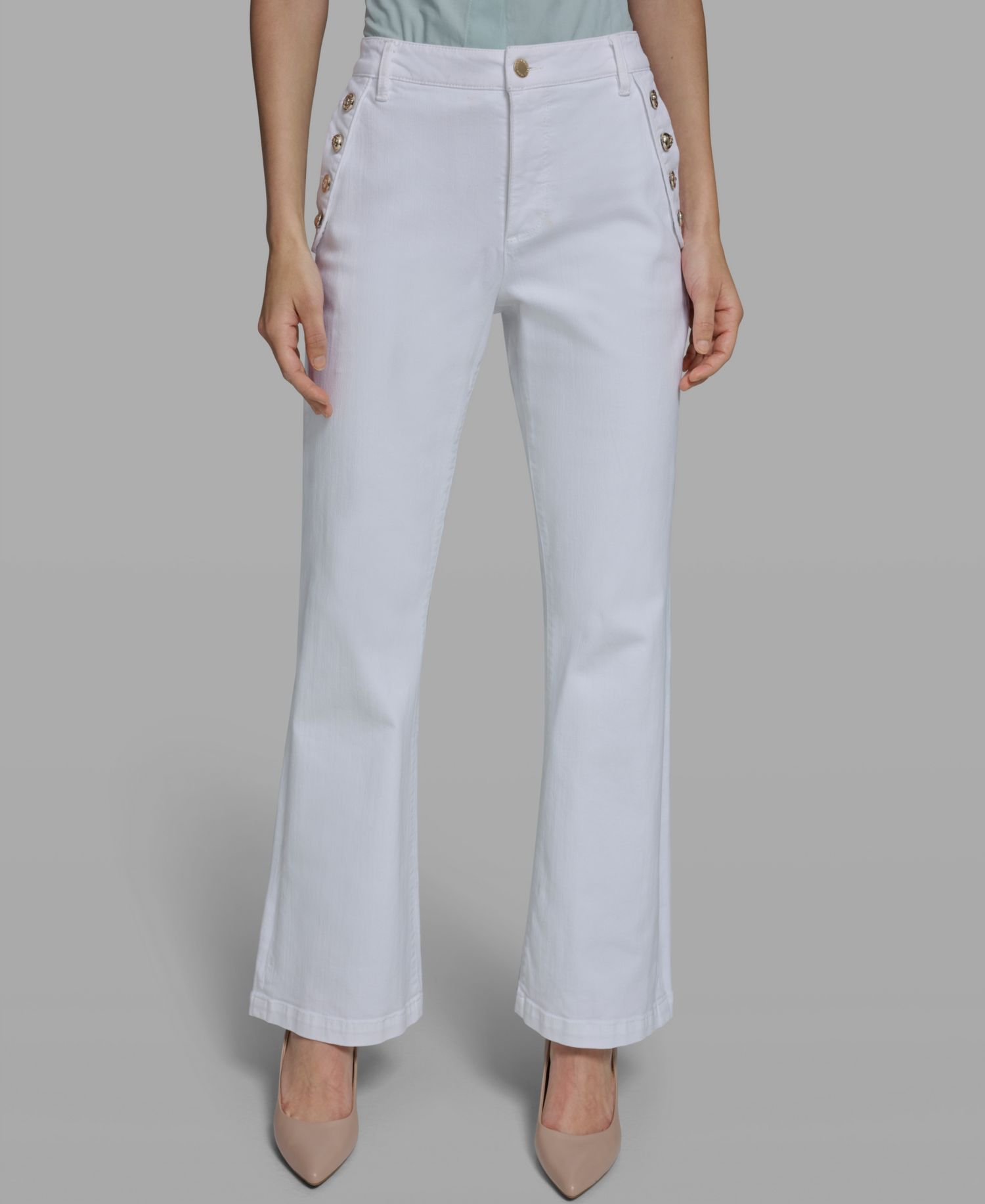 Women's Mid-Rise Studded-Pocket Flare Jeans