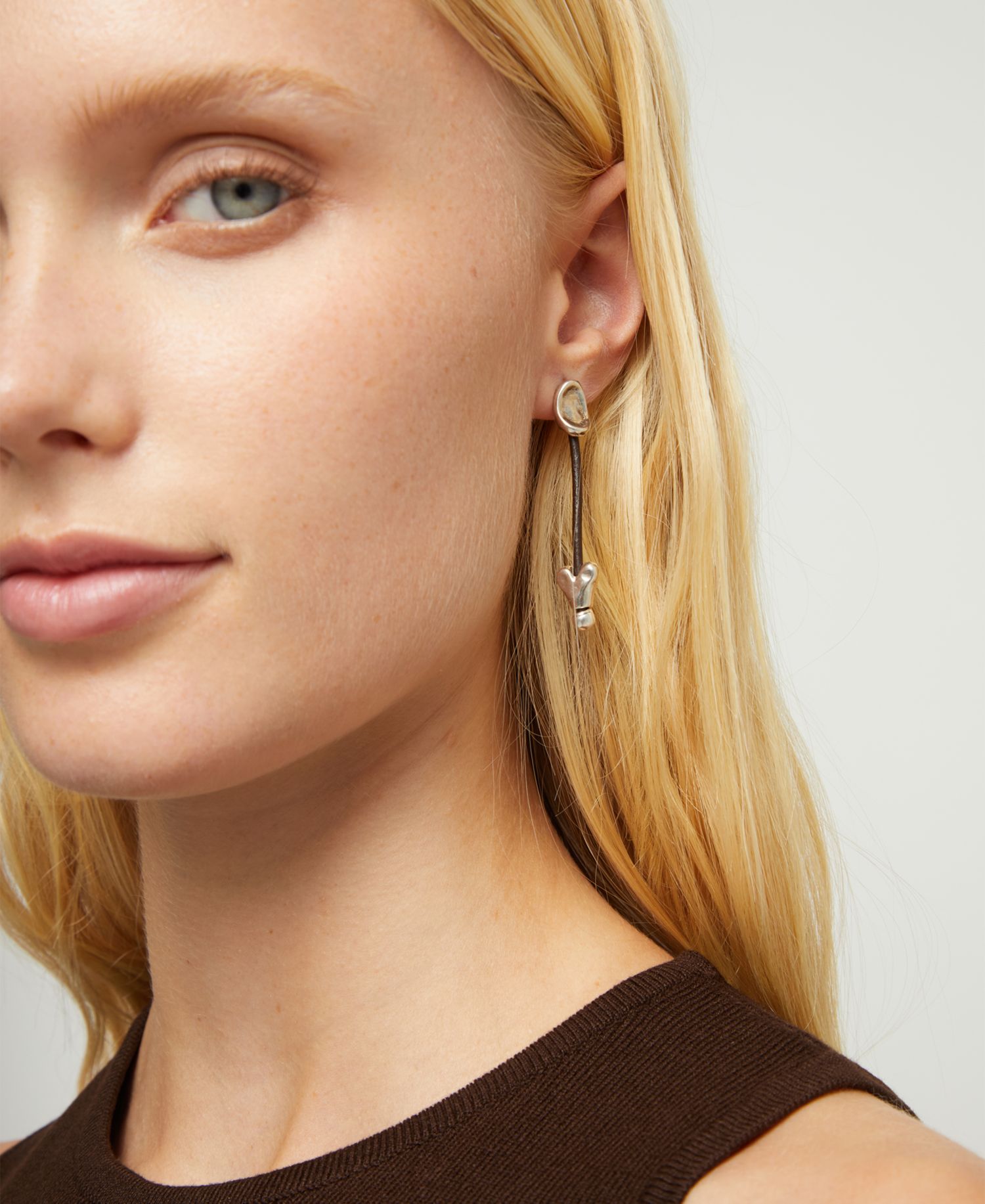 Leather And Sterling Silver Plated Long Earrings with Hearts