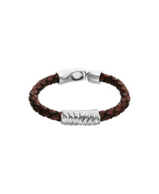 Leather And Sterling Silver Plated Alloy Bracelet with Links