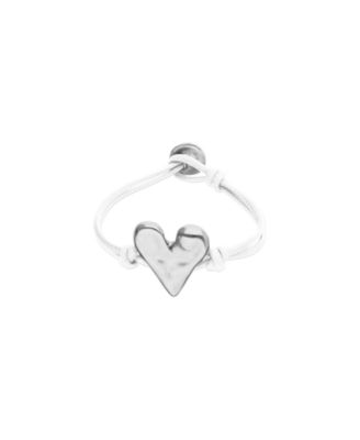 White Leather Bracelet with Heart Shaped Sterling Silver Plated Detail