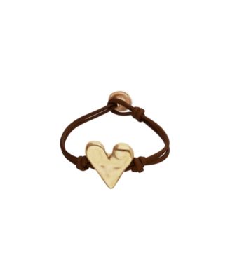 Black Leather Bracelet with Heart Shaped 18K Detail Plated Detail