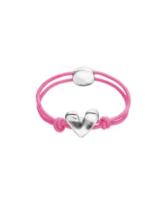 Pink Elastic Thread Sterling Silver Plated Bracelet with Heart