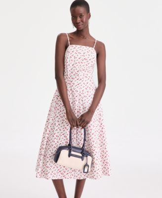 Women's Square-Neck Seamed Fit & Flare Midi Dress