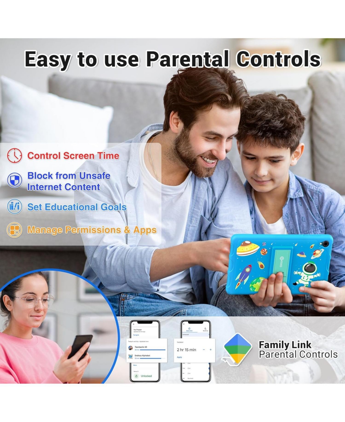 Contixo K80A 8" Kids Learning Tablets, Disney eBook Pre-Installed, Android 13, 32GB, Kid-Proof Case & Stylus