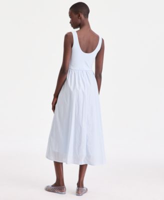 Women's Scoop-Neck Sleeveless Mixed Media Midi Dress