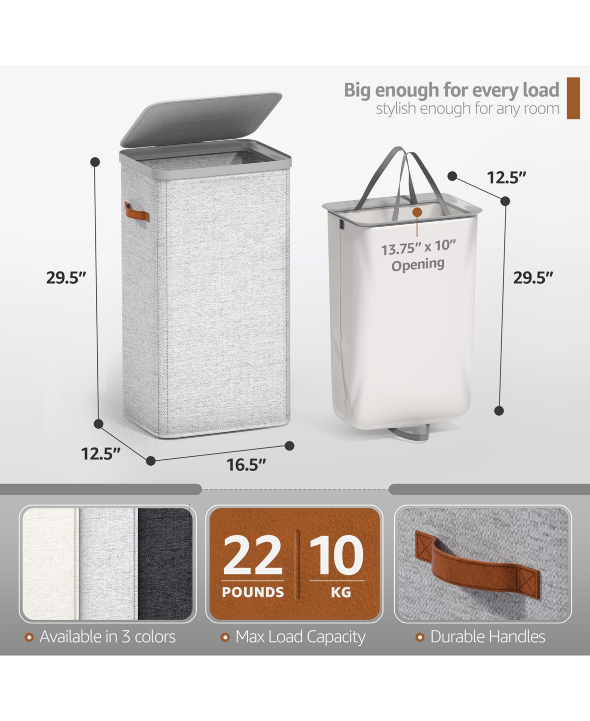 Sorbus 1-Compartment Laundry Basket with Removable Laundry Bag - Durable Organizer for Bathroom, Bedroom, or Laundry Room - Space Saving Design