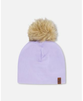 Girl Stretch Jersey Hat Purple with Pompom