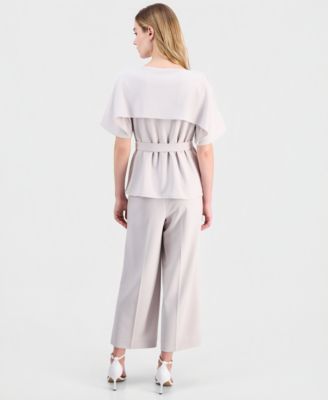 Women's Layered Belted Short-Sleeve Top & Cropped Wide-Leg Pants