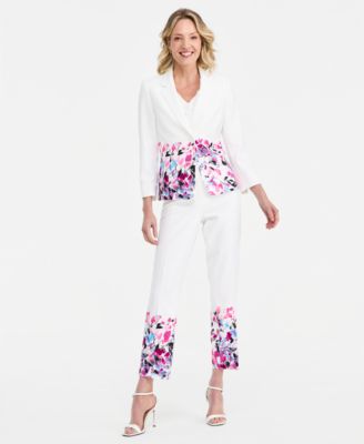 Floral-Print Blazer, Ruffled Top & Floral-Print Pants