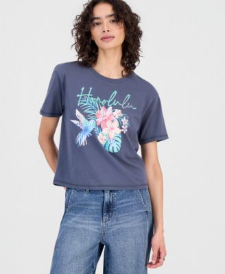 Juniors' Honolulu Rhinestone Graphic-Print Tee