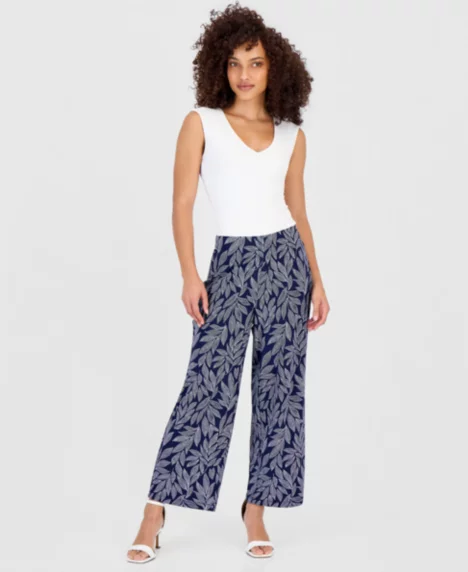 Petite Printed High Rise Pull-On Pants - Distant Mountain Multi