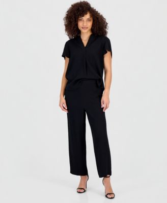 Petite Textured High Rise Pull-On Pants