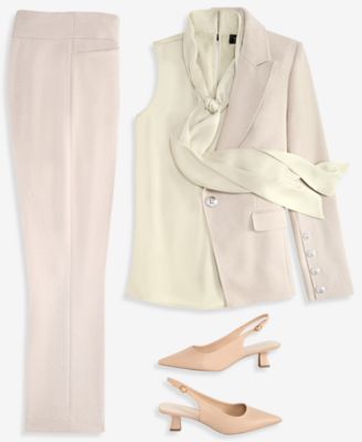 Single-Button Blazer, Tie-Front Top & Straight Pants