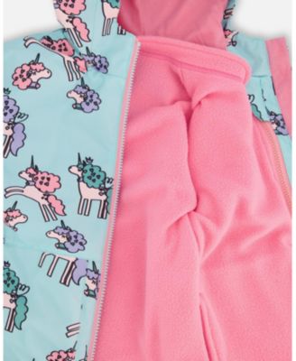 Big Girls 3-in-1 Two-Piece Mid-Season Outerwear Set Blue Unicorn Print