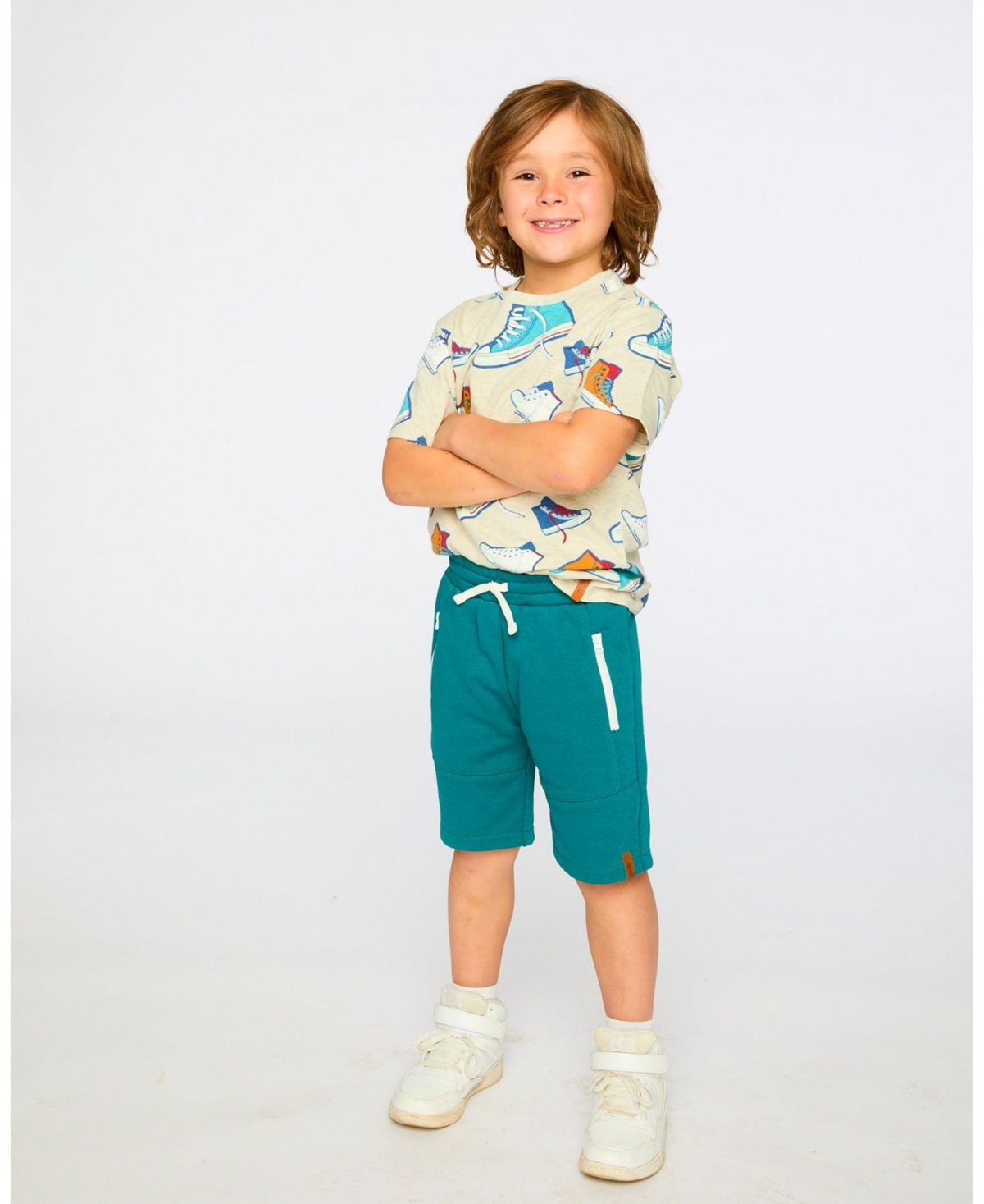 Deux par Big Boys Cotton Jersey T-Shirt Grey Mix Printed Shoes