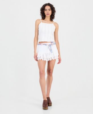 Juniors' Scarf-Belt Eyelet-Hem Miniskirt
