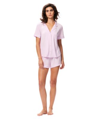 Women's Notch Collar Short-Sleeve Shirt and Shorts, 2-Piece Set