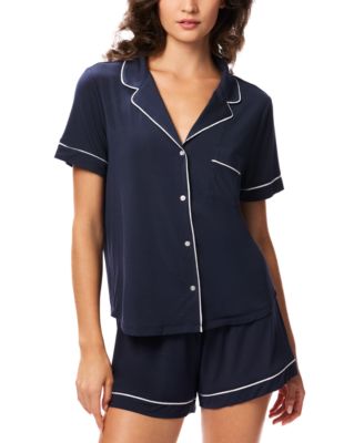 Women's Notch Collar Short-Sleeve Shirt and Shorts, 2-Piece Set
