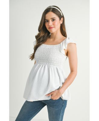 Maternity Smocked Flutter Sleeve Square Neck Top