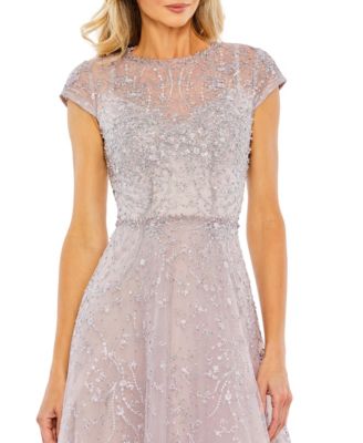 Petite Embellished High Neck Cap Sleeve A Line Dress