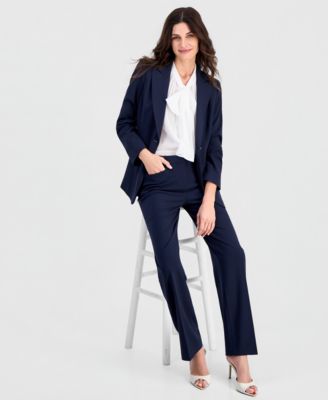 Women's One-Button Blazer, Tie-Neck Sleeveless Top & Flare-Leg Pants