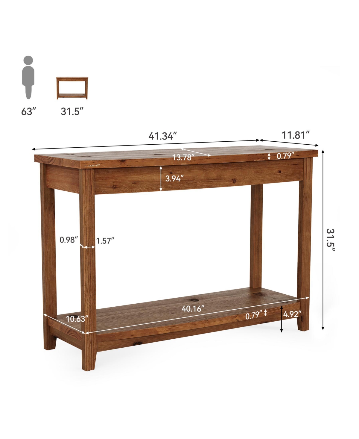 Tribesigns Solid Wood Console Table, 41.3" Farmhouse Entryway Table with Storage Shelf, Vintage