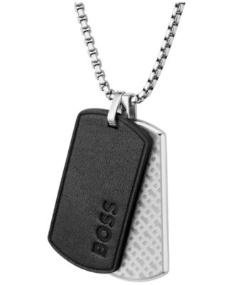 Men Devon Stainless Steel Black Leather Necklace